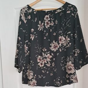 Reitmans Black Floral Blouse